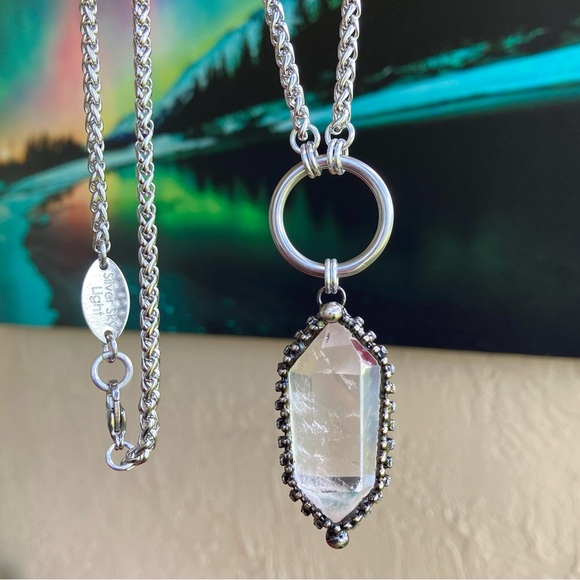 Natural Crystal quartz black electroplated boho goth stainless steel necklace - Picture 6 of 14